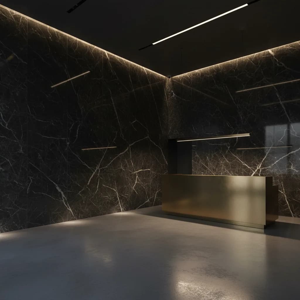 Black Fossil Marble — Lobby walls